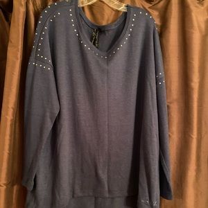 Seven7 Plus Sz Dusty Blue Sweater w/Stud Trim